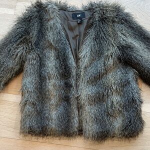 H&M Women's Faux Fur Teddy Jacket - Brown